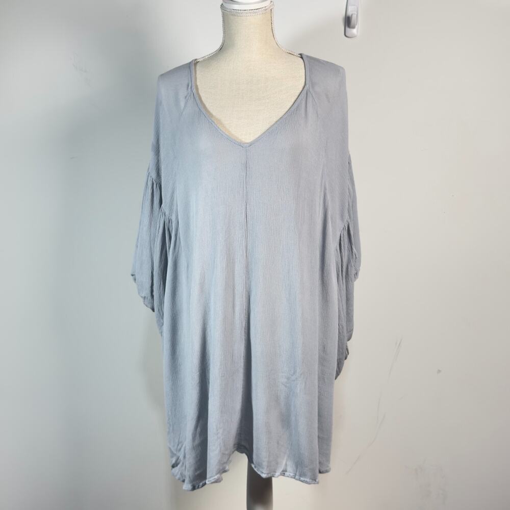 Free People Grey V Neck Dolman Sleeve Gauze Tunic Top Size Small